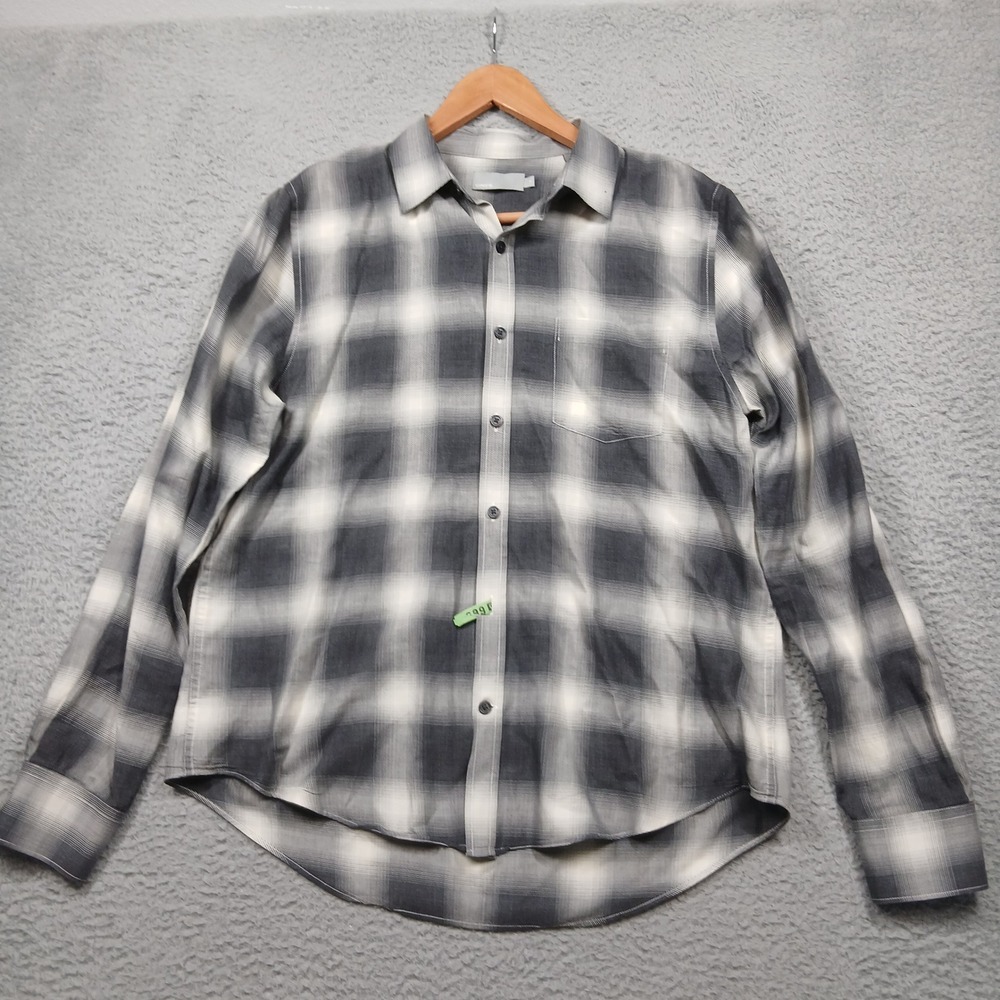 Vince Men's Shirt Gray Black Plaid Long Sleeve Button Front Medium‎